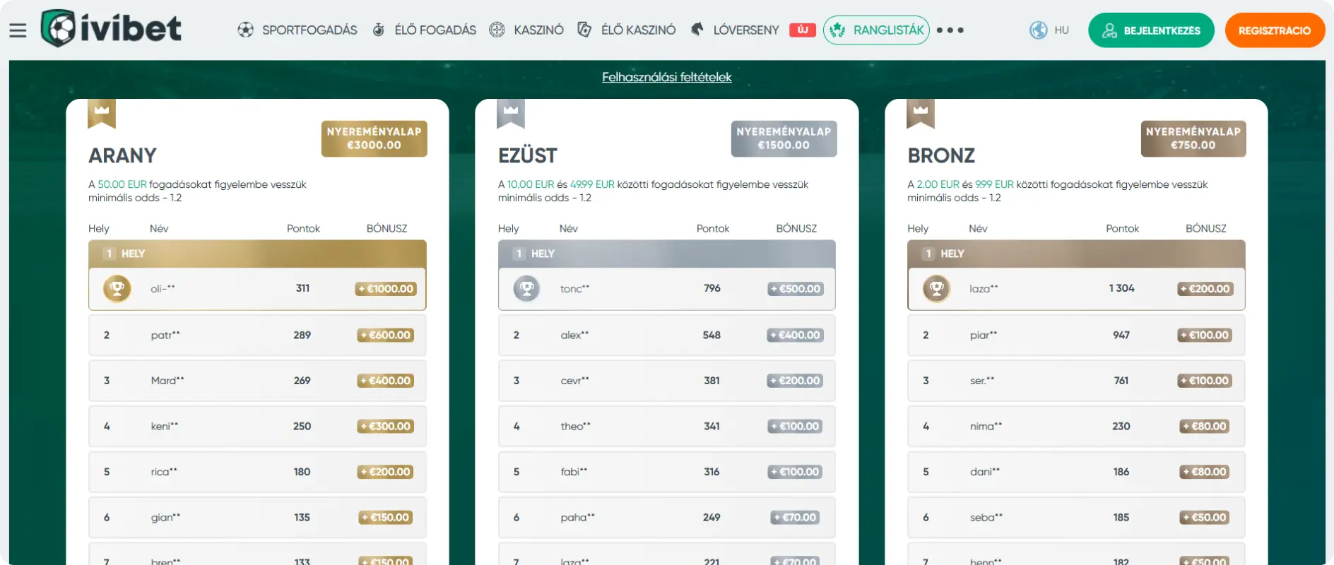 IviBet Versenyek